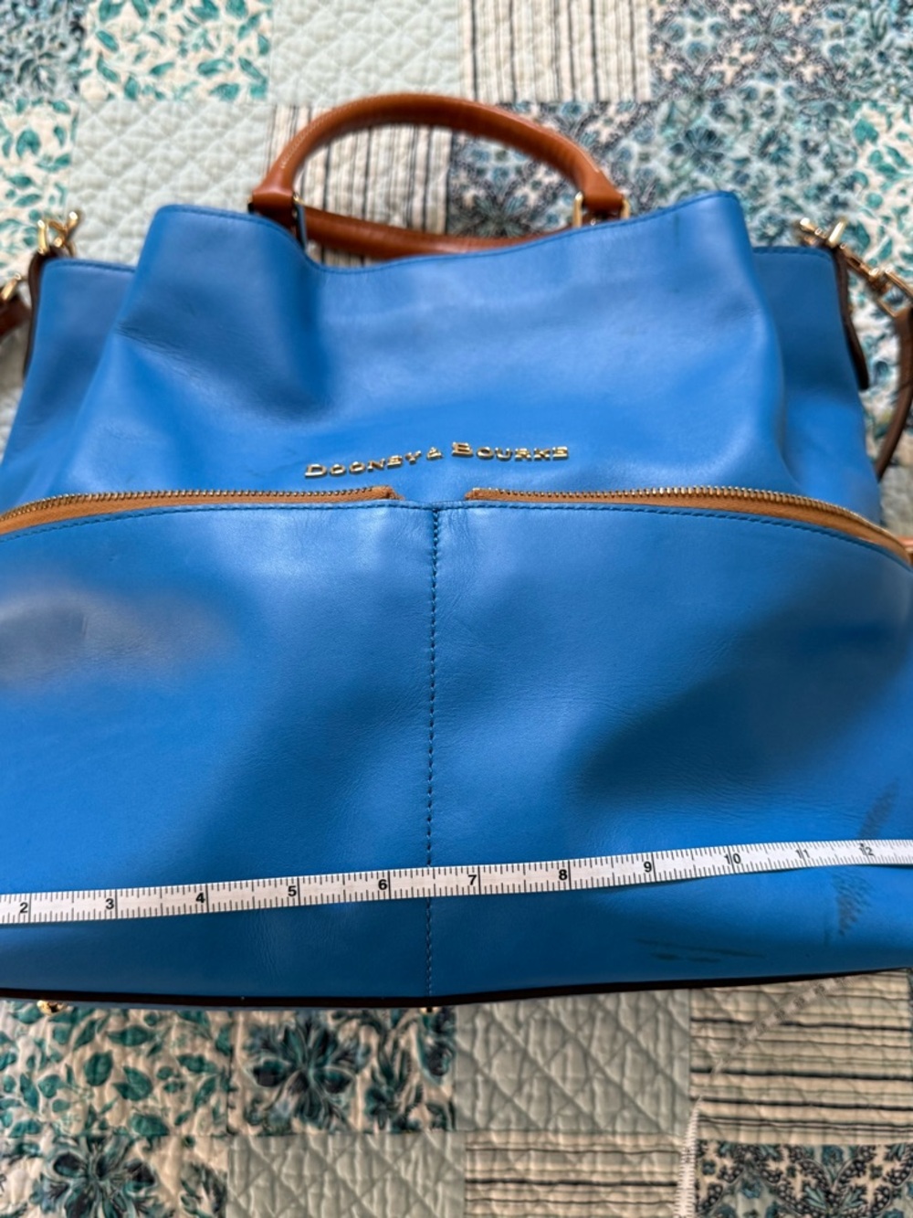 Dooney & Bourke Blue Leather Tote with Brown Trim - Picture 13 of 16